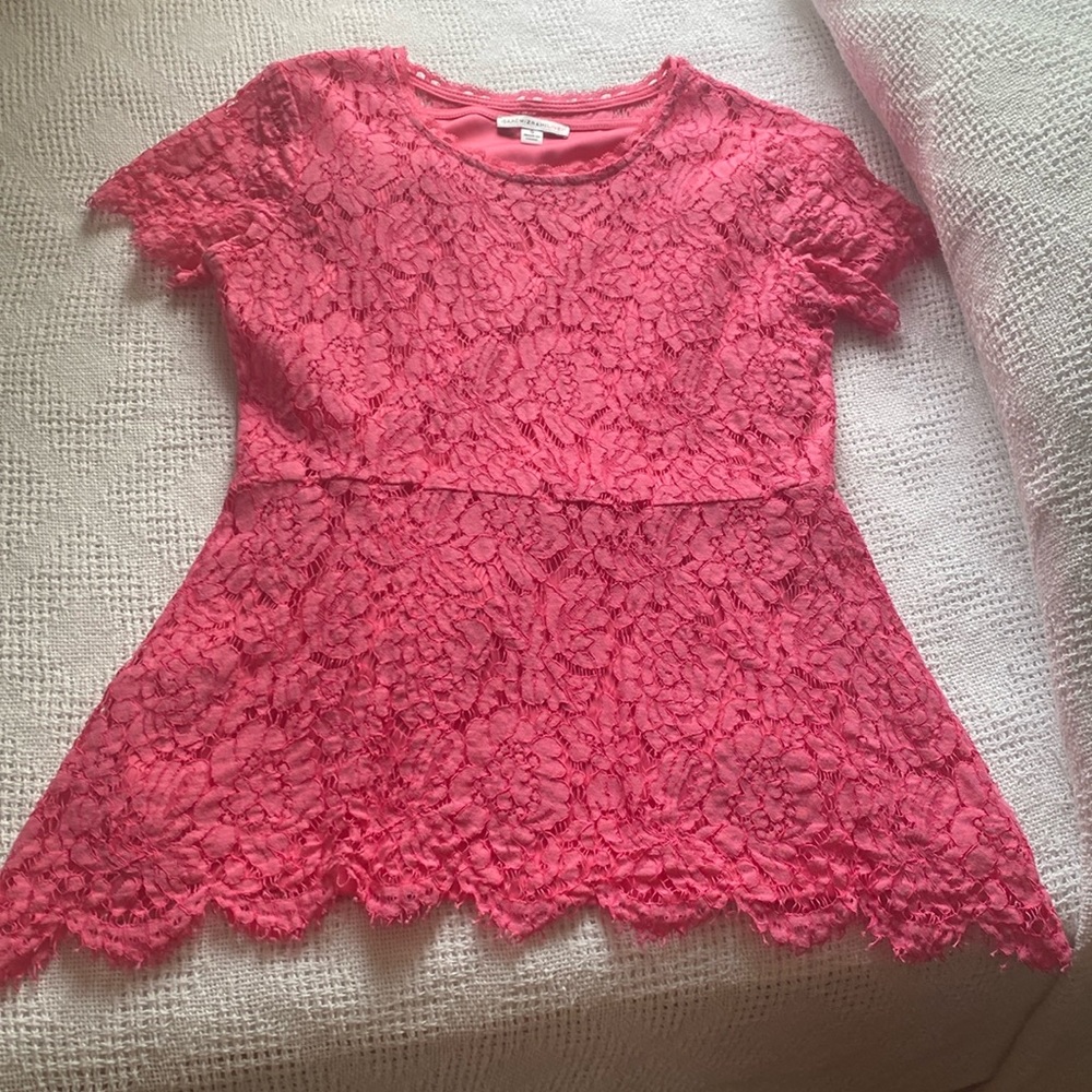 Isaac Mizrahi Lace Peplum Short Sleeve Top S